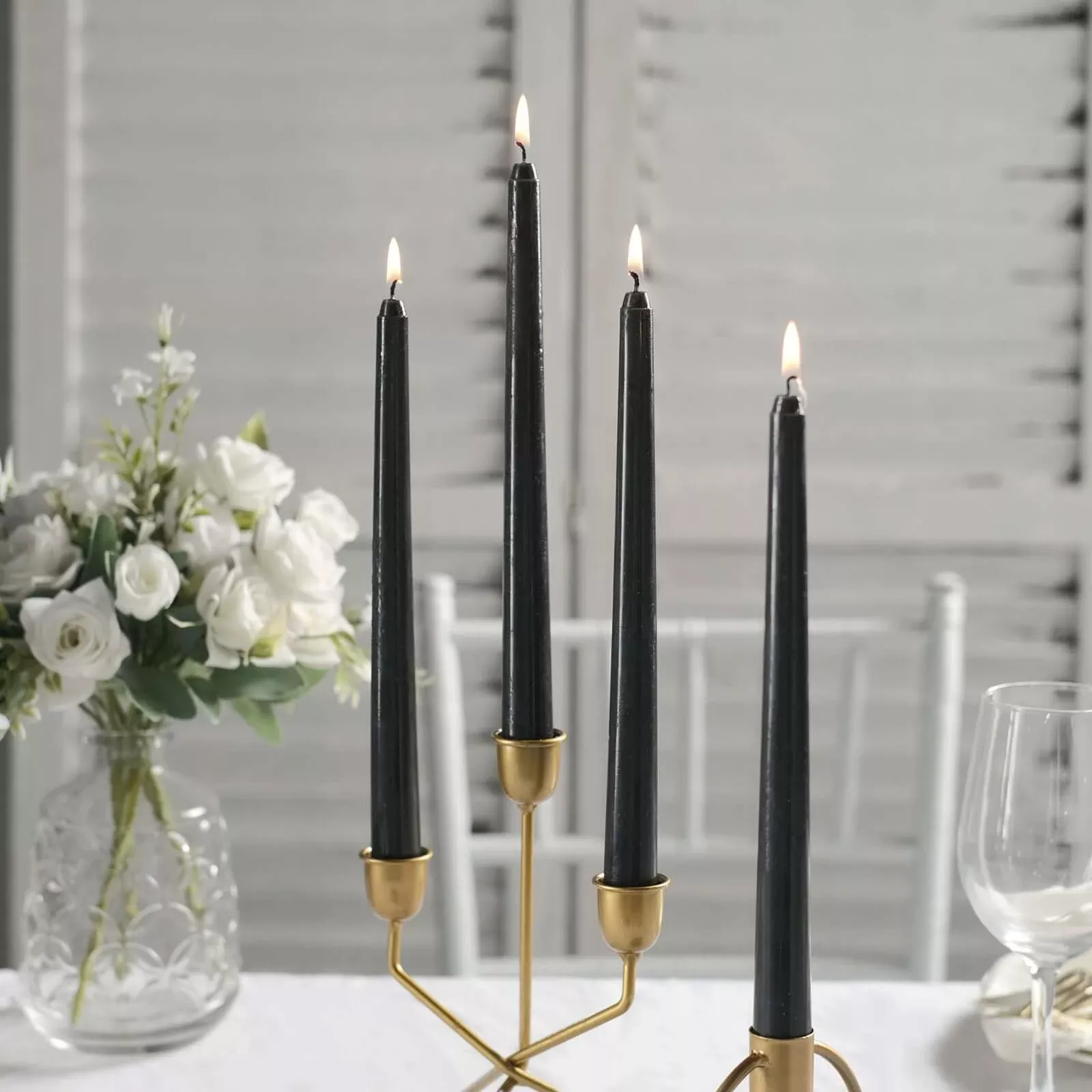 10-Pack Taper Candles Premium Wax Design Black - Unscented Candles for Upscale Settings 10"