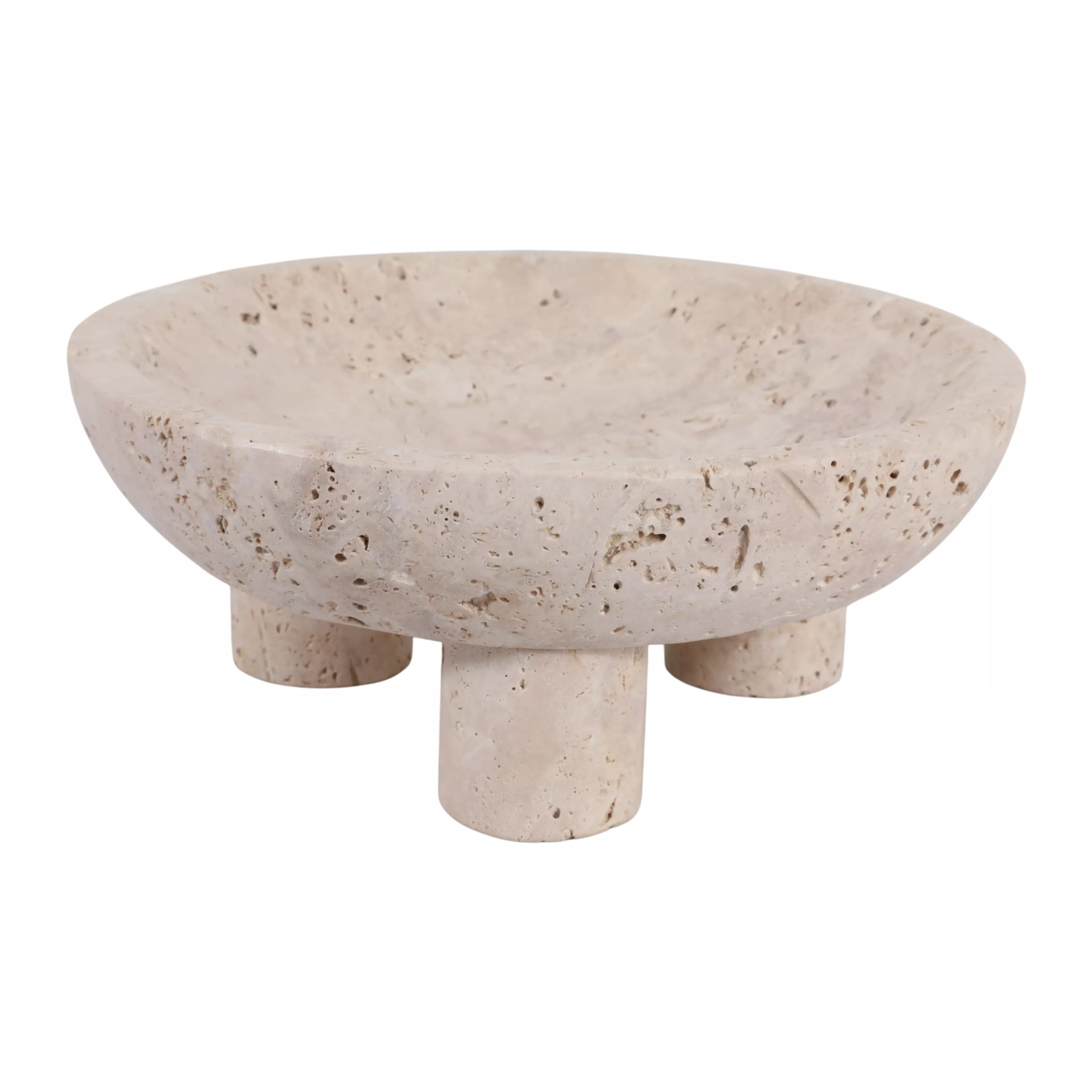 10" Travertine Footed Bowl, Tan