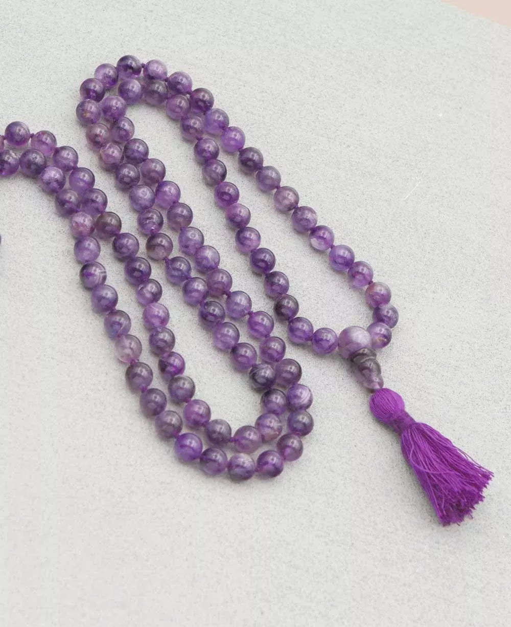 108 Beads Knotted Amethyst Meditation Mala