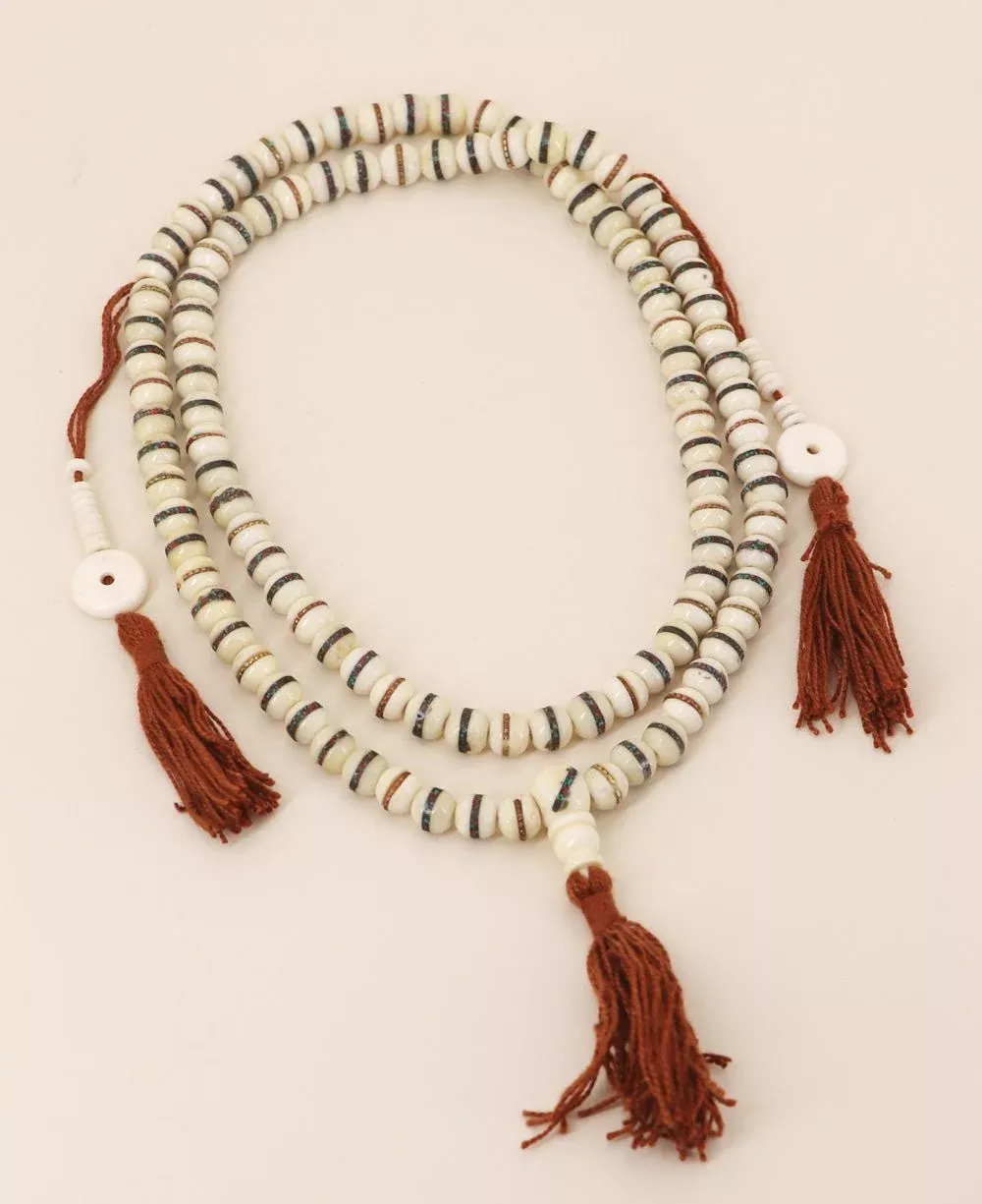 108 Tibetan Meditation Mala with Counters, Inlay Beads