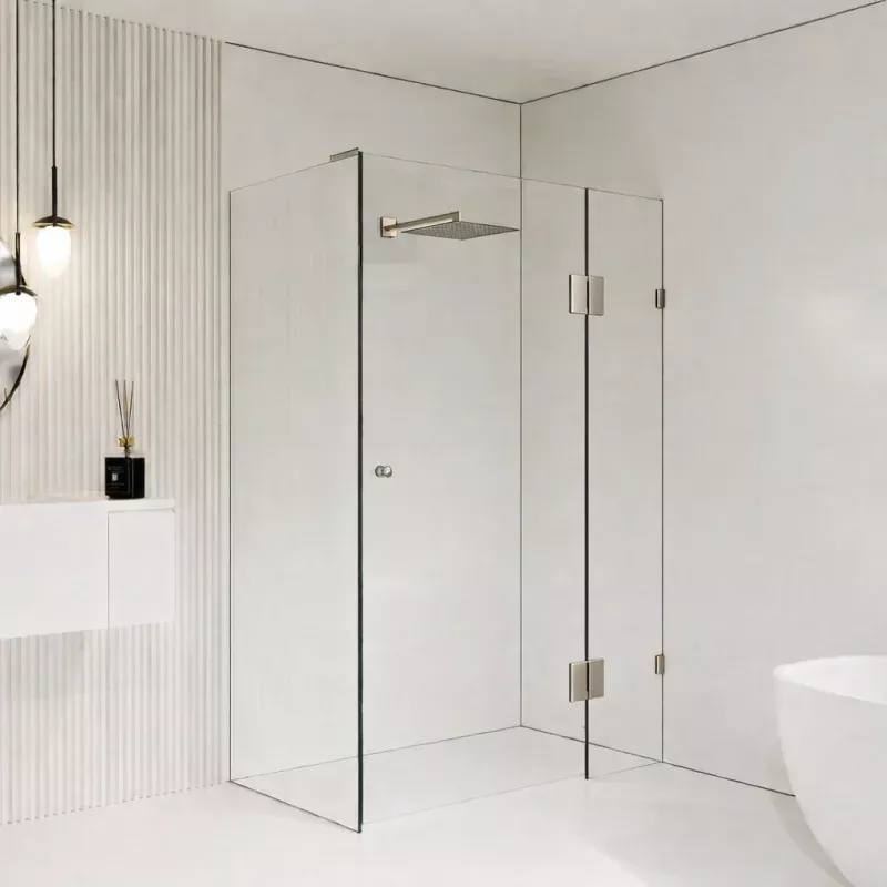 10mm Frameless Shower Screen with Hinged door - Brushed Nickel