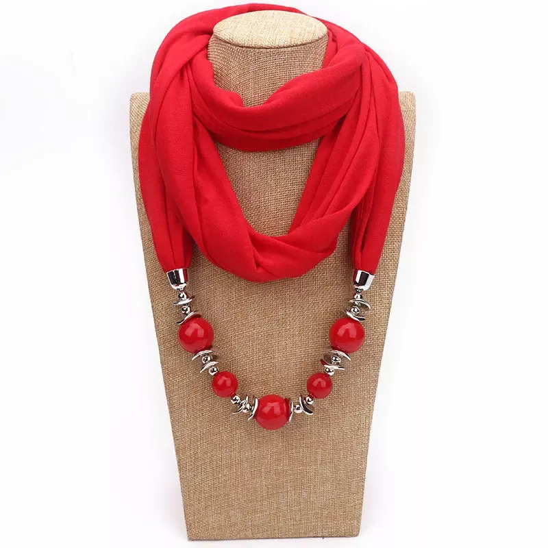 12 Colors Neckerchief Cotton Scarf Necklaces Beads Statement