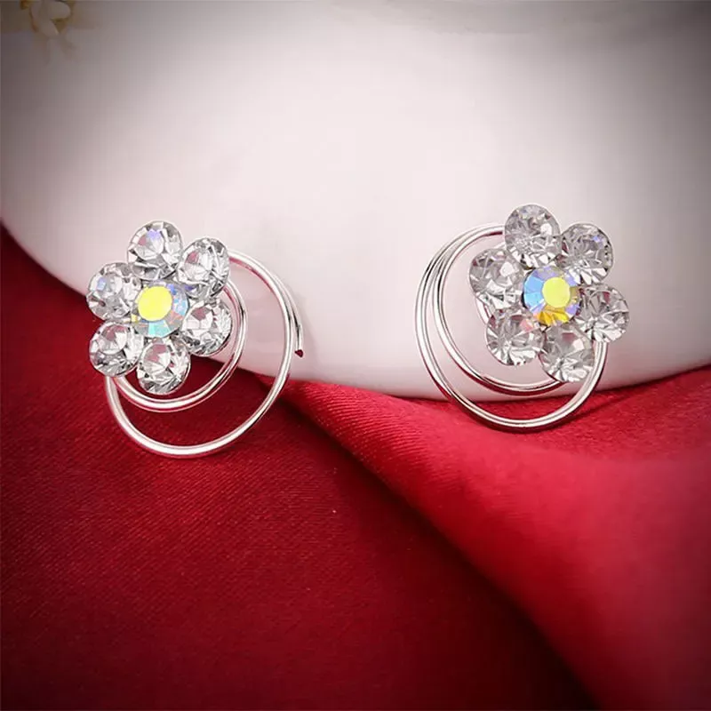 12pc Crystal Rhinestone Flower Clips For Girls Accessories