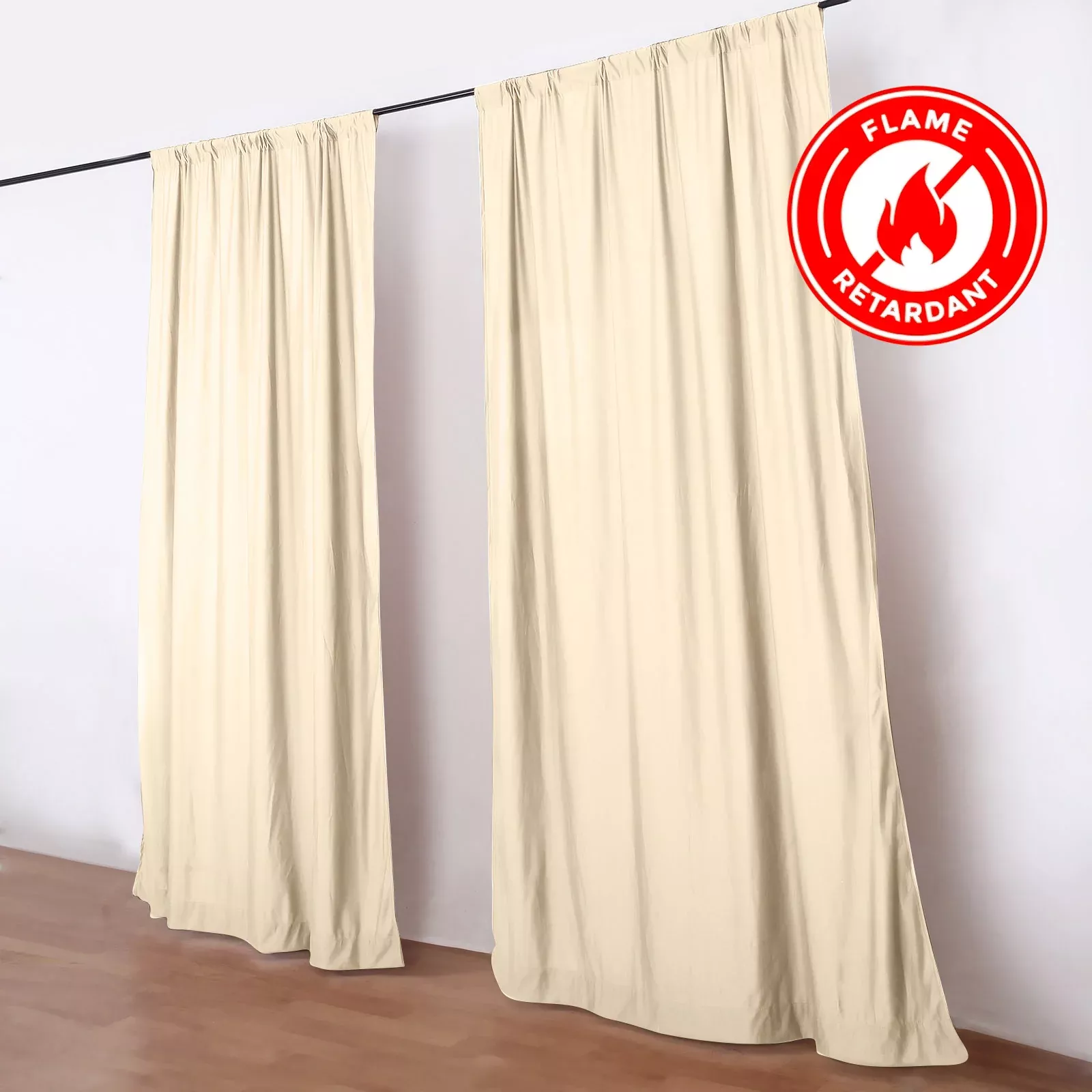 2 Pack 5ftx10ft Beige Scuba Polyester Backdrop Drape Curtains, Durable Flame Resistant Event Divider Panels Wrinkle Free With Rod Pockets