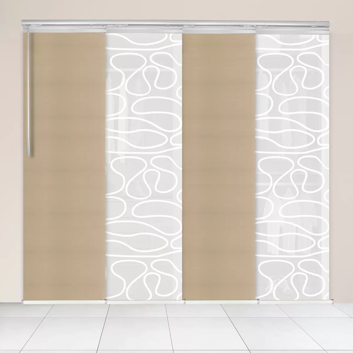 4-Panel Single Rail Panel Track Extendable 48"-88"W x 91.4"H, Panel width 23.5", Whirl White, Spruce