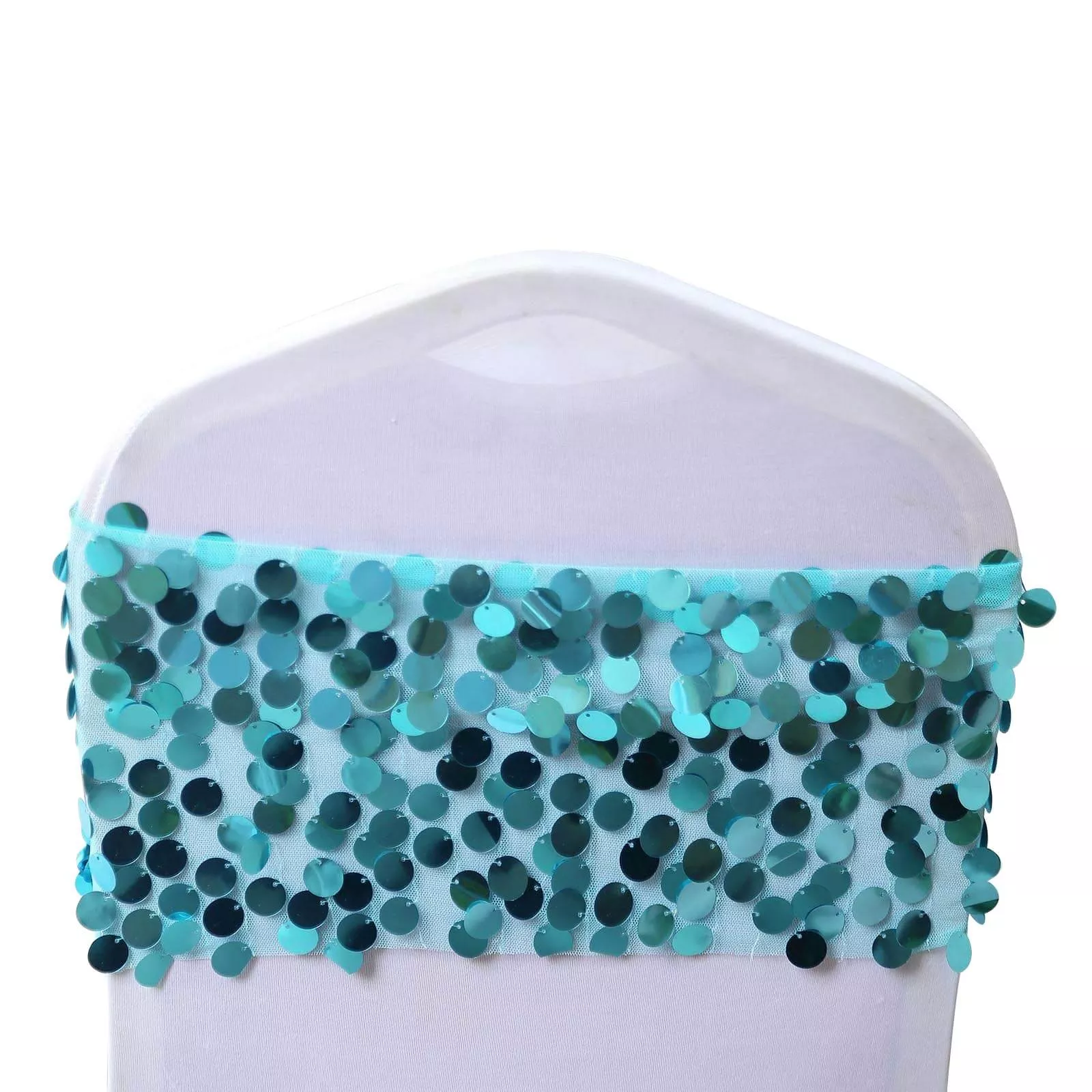 5 Pack Big Payette Sequin 13"x10" Chair Sash Bands Turquoise - Stylish Glittering Decor for Weddings & Gatherings