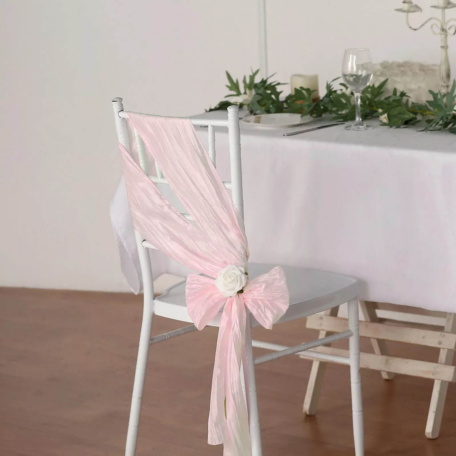 5 Pack Taffeta 6"x106" Chair Sashes Blush Accordion Crinkle Texture - Stylish Decor for Weddings & Gatherings