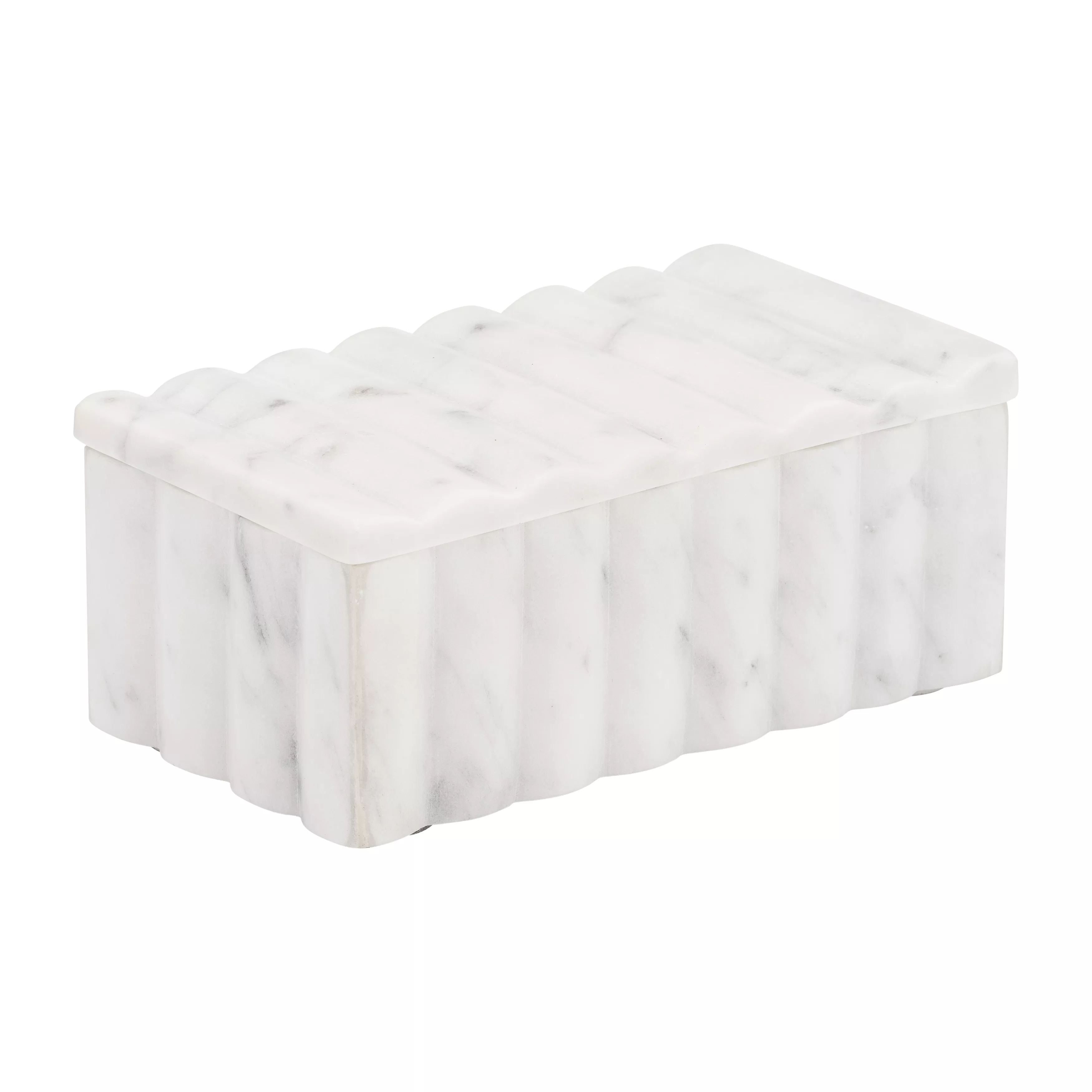 7x4" Marble Ridged Box, White