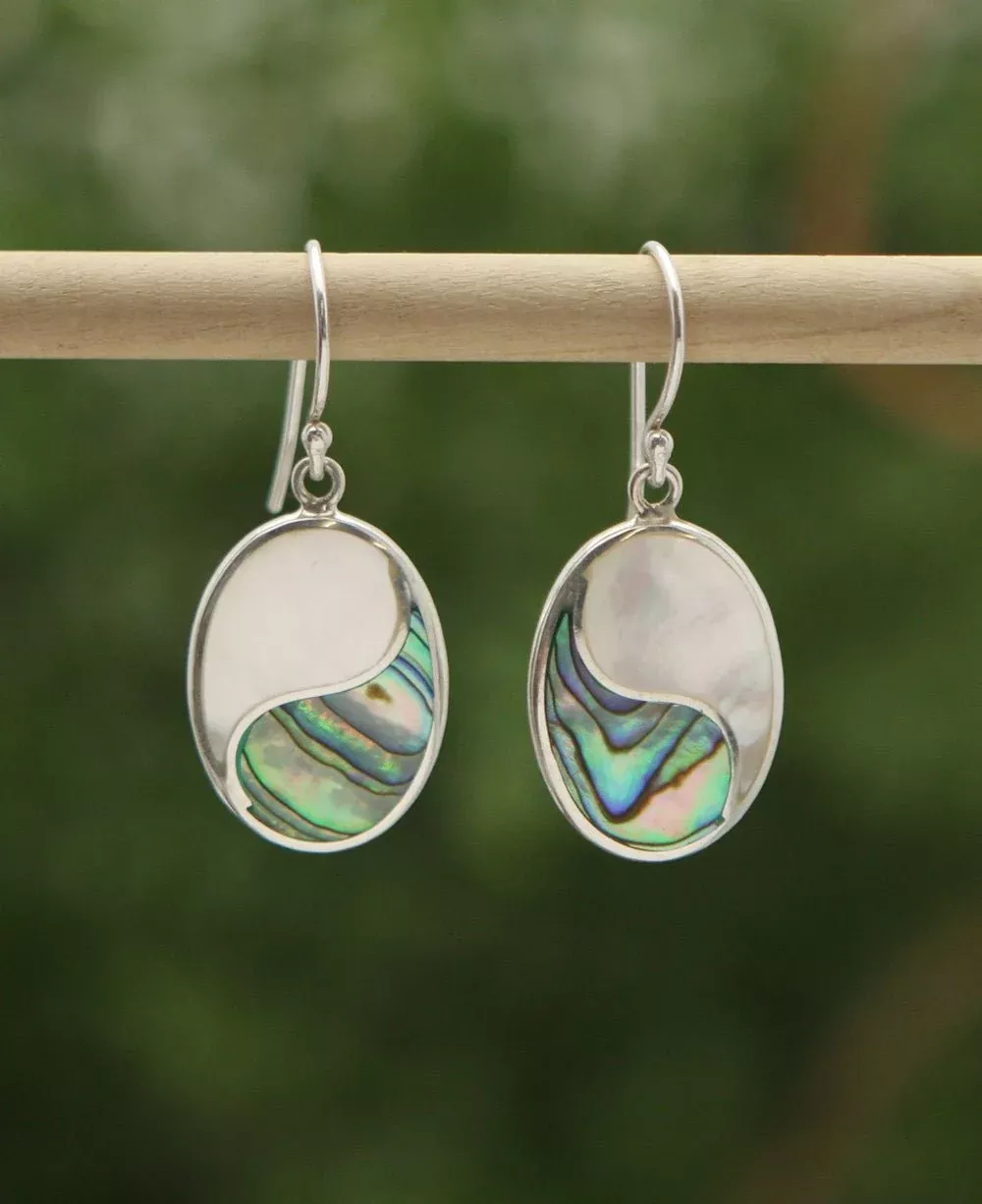 Abalone Shell Yin Yang Earrings with Mother of Pearl