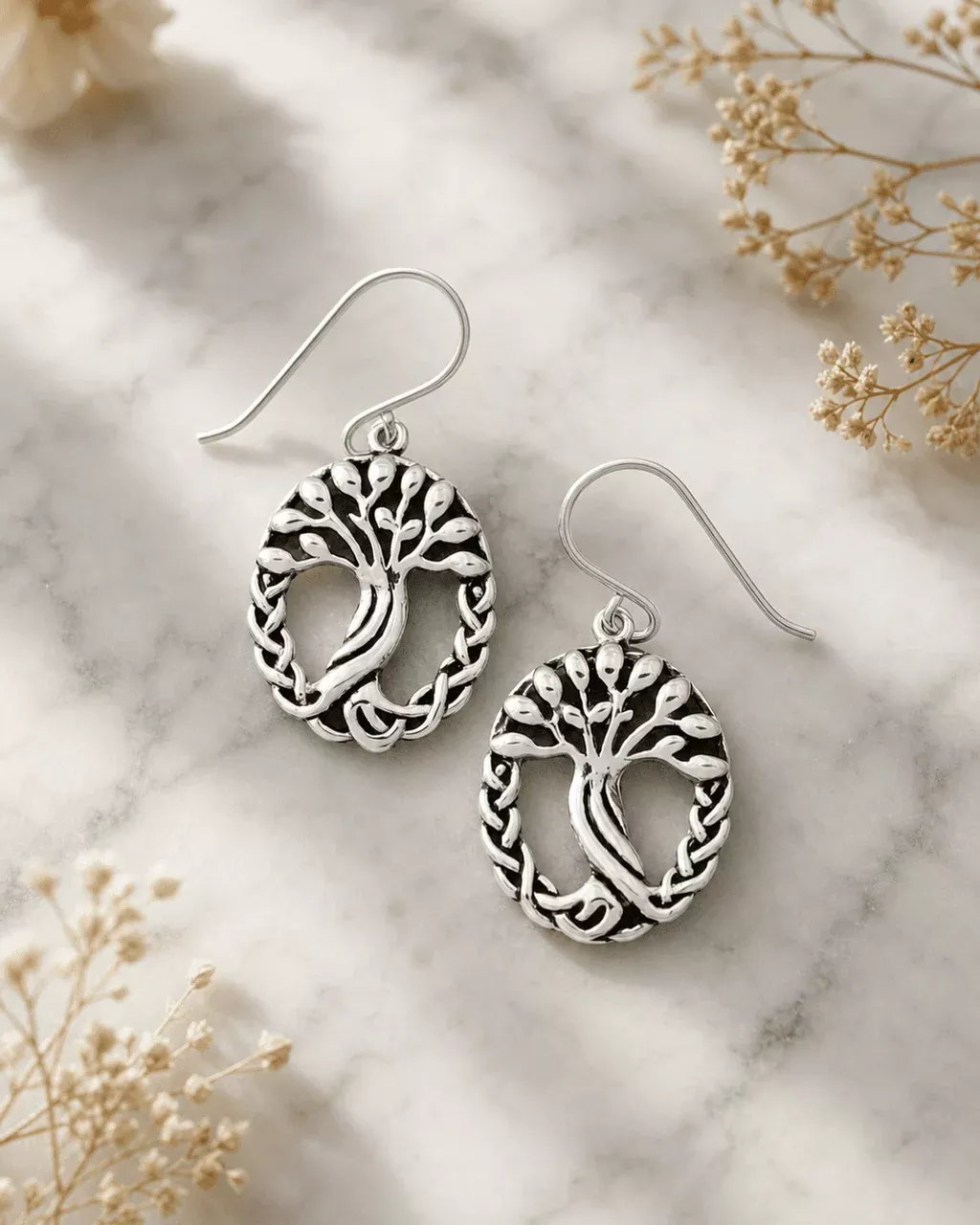 Ancient Tree of Life Earrings, Sterling Silver