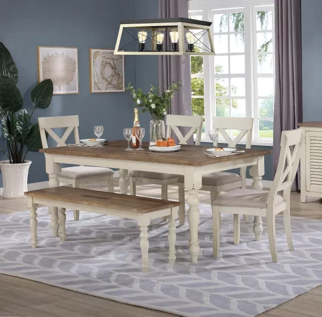 Antique White 6-Piece Rectangular Dining Set with Bench by Lifestyle