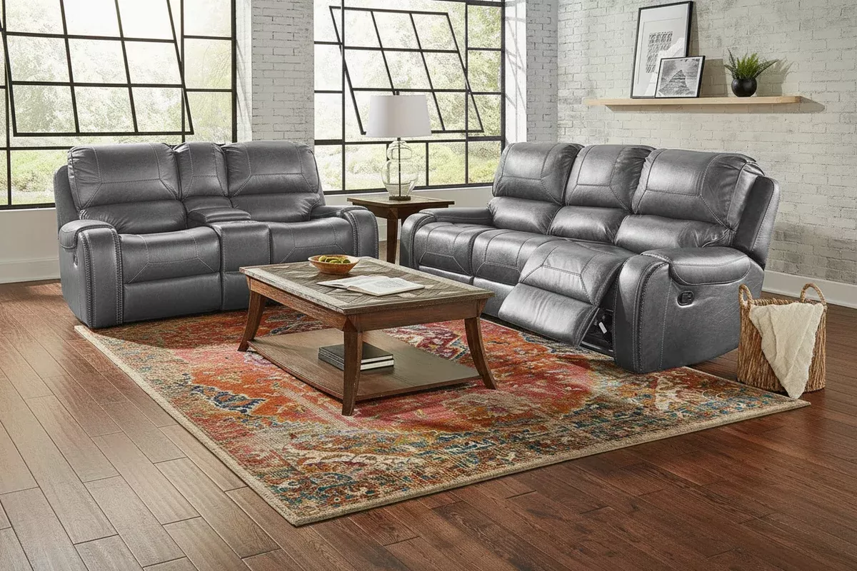 Avalanche Charcoal Reclining Sofa and Glider Loveseat Set by Corinthian