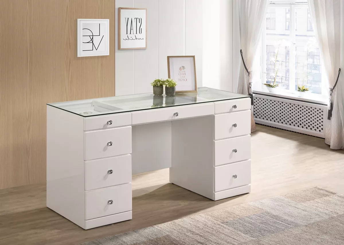 Avery - Vanity Desk With Glass Top - White