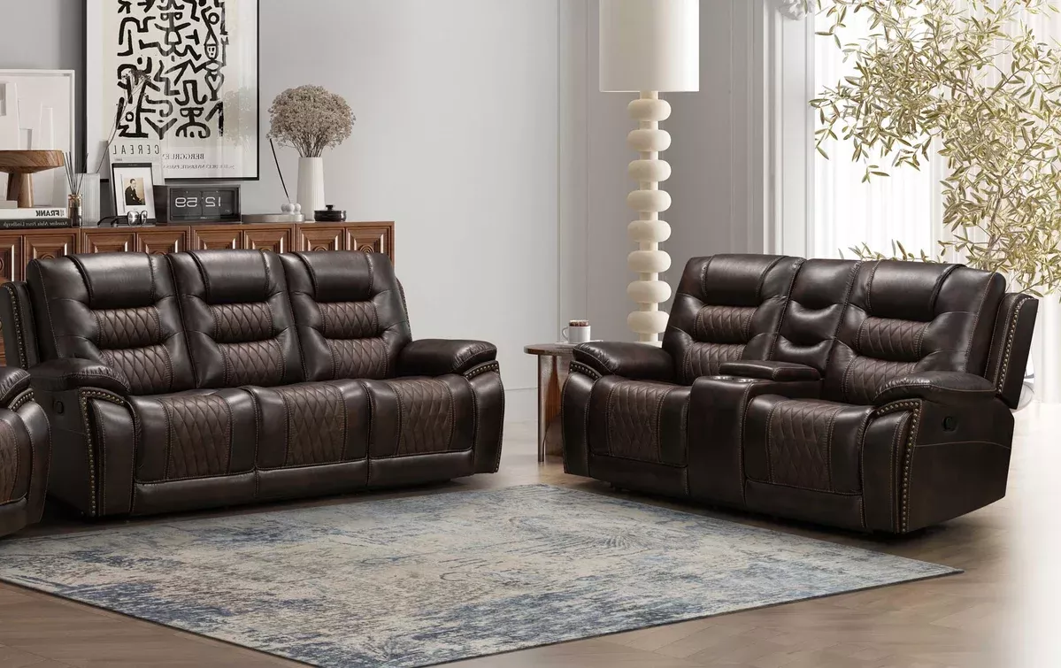 Badlands Two Tone Chocolate Reclining Sofa and Loveseat Set