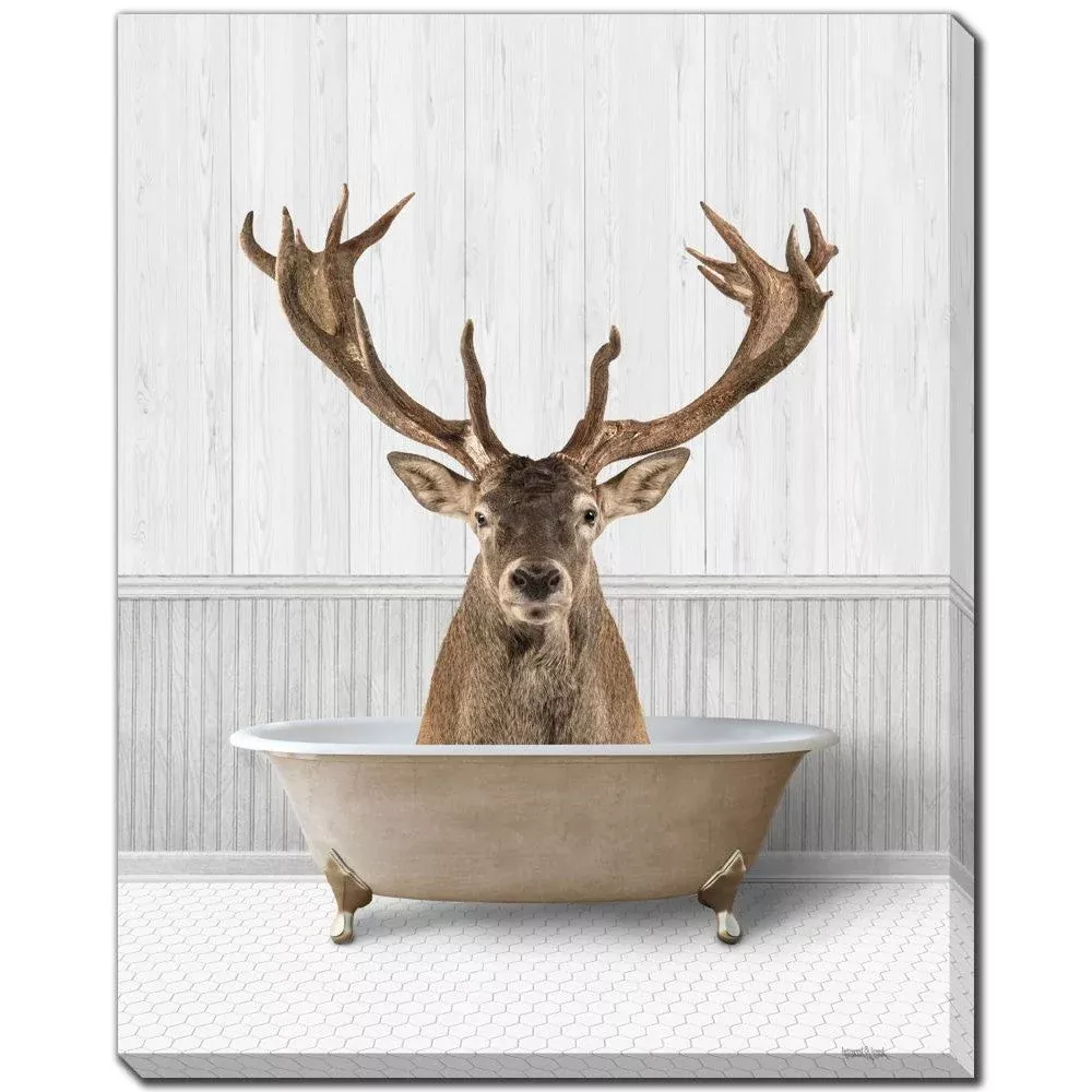 Bath Time Deer - Hand Embellished Canvas