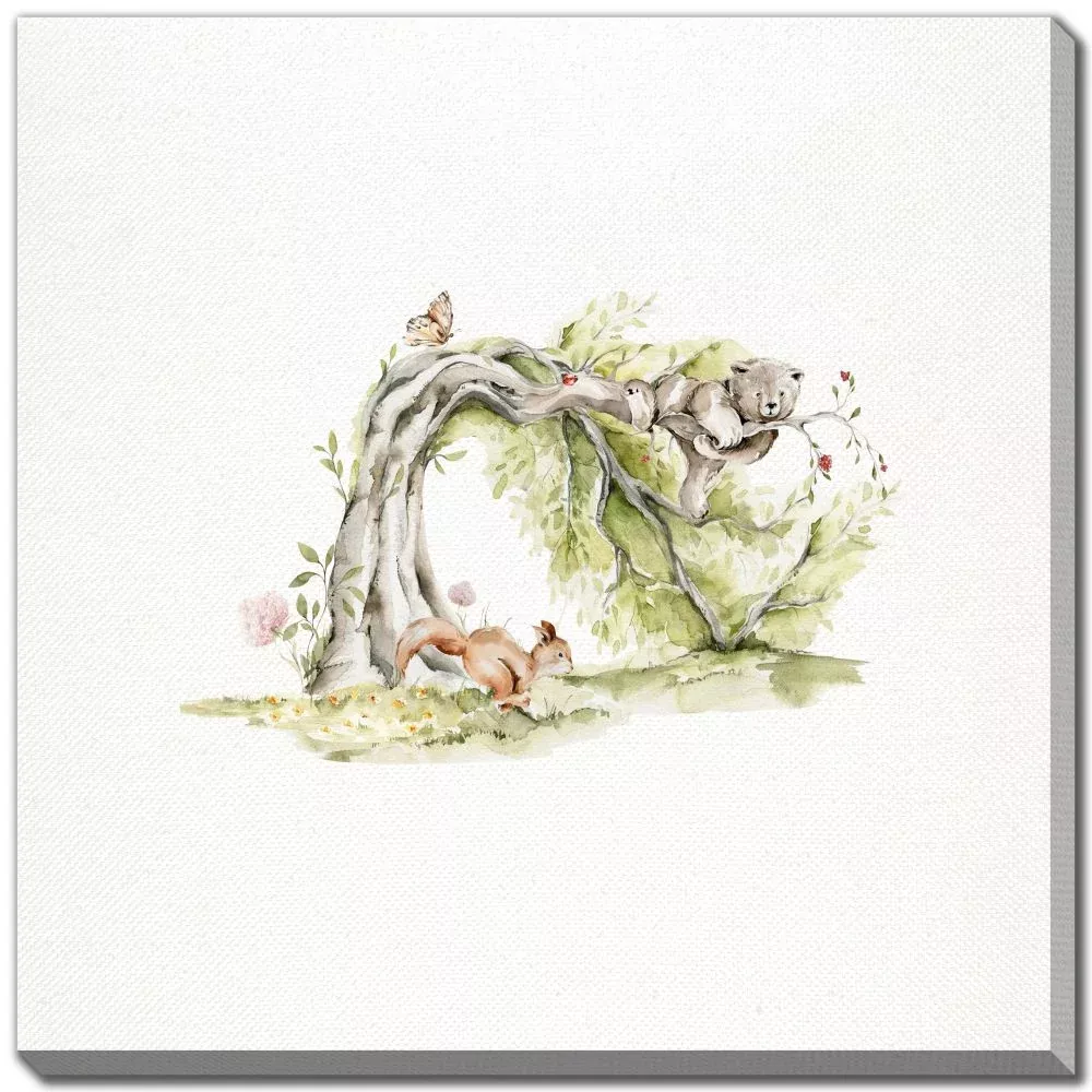 The Bear & The Busy Squirrel - Printed Canvas