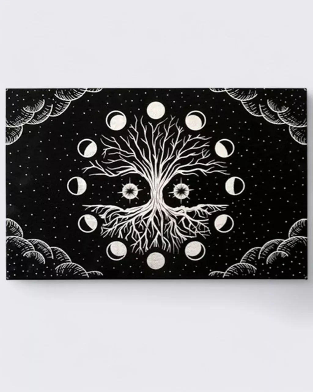 Black Leatherette Tree of Life & Moon Phases Wall Hanging – A Symbol of Our Journey and Interconnectedness