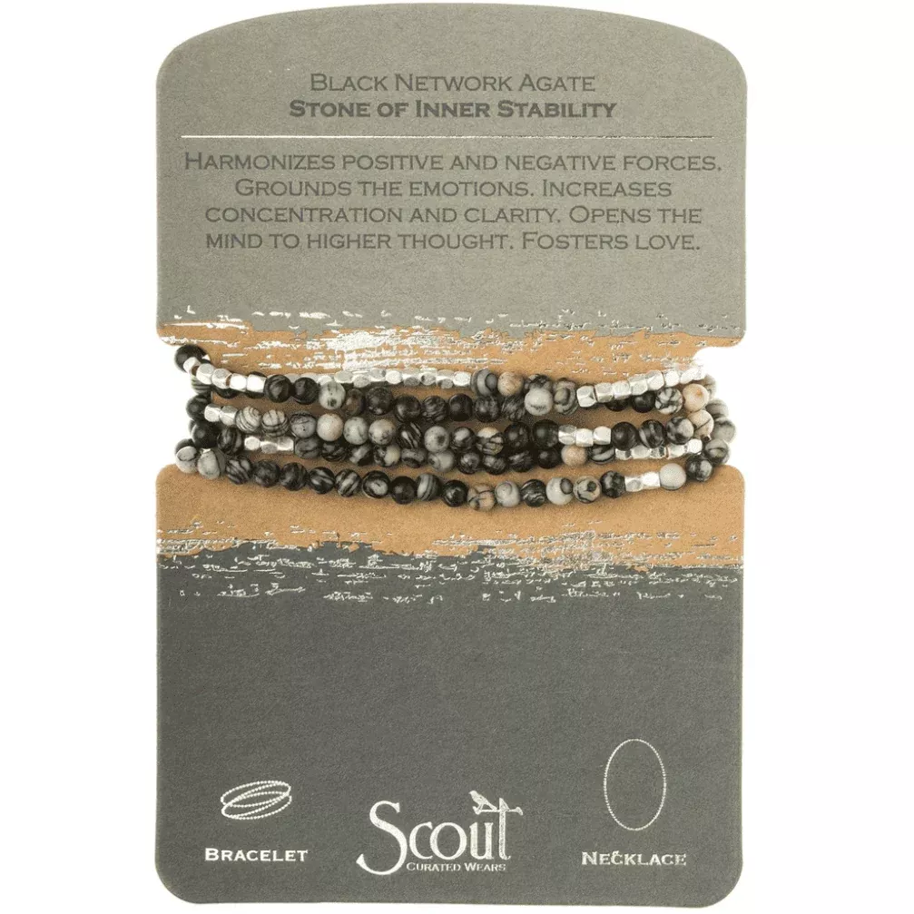 Black Network Agate - Stone Of Inner Stability - Wrap Bracelet / Necklace