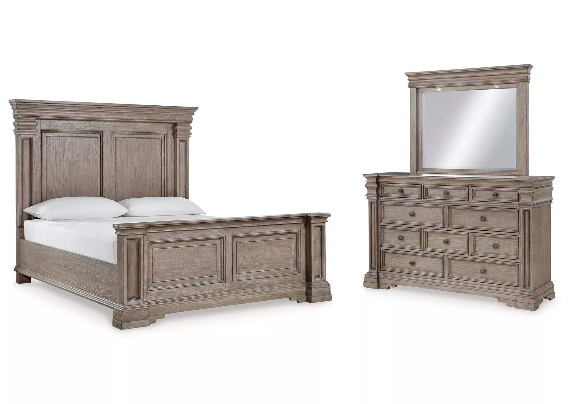 Blairhurst King Panel Bed with Mirrored Dresser