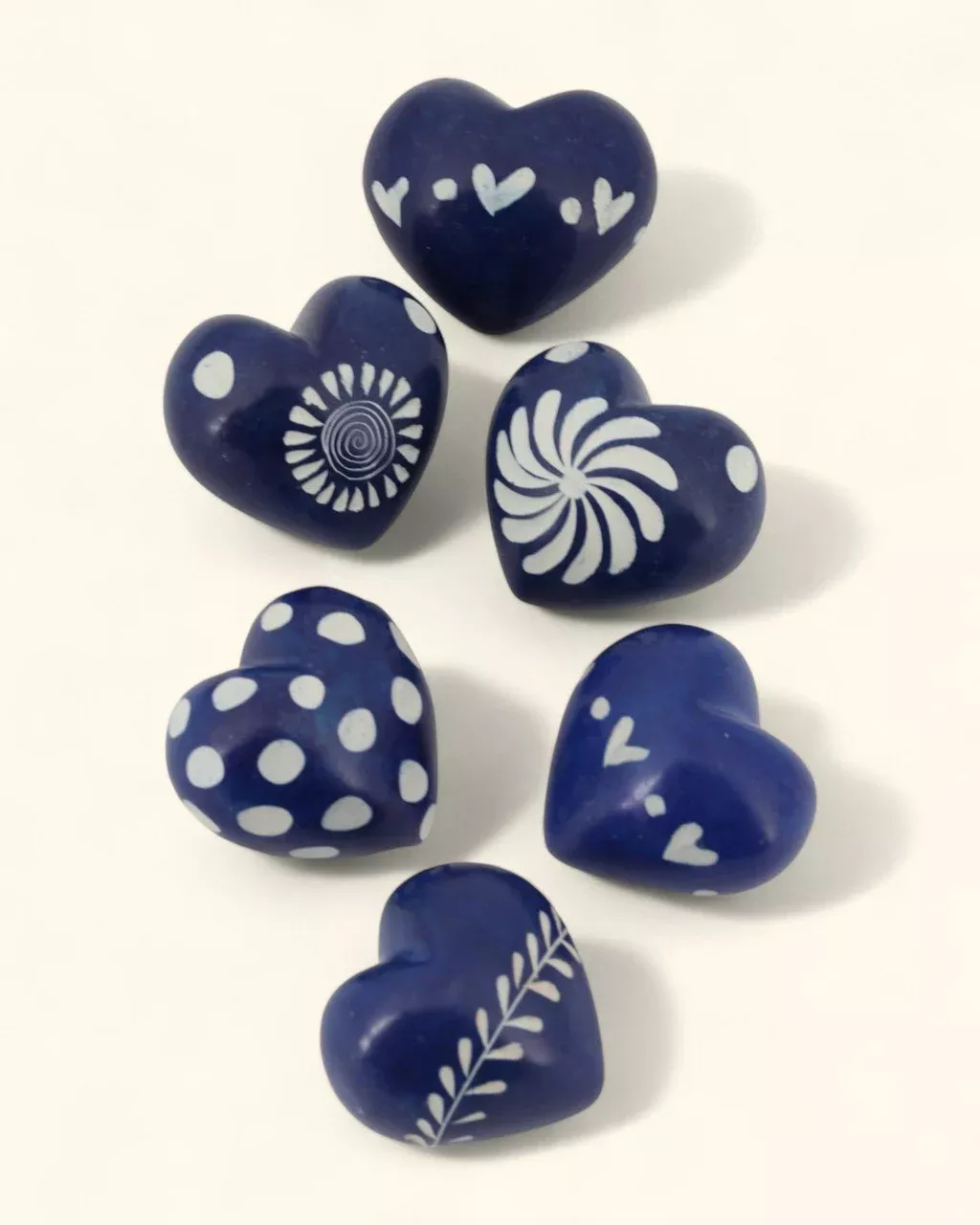 Blue Etched Soapstone Hearts Set of 6