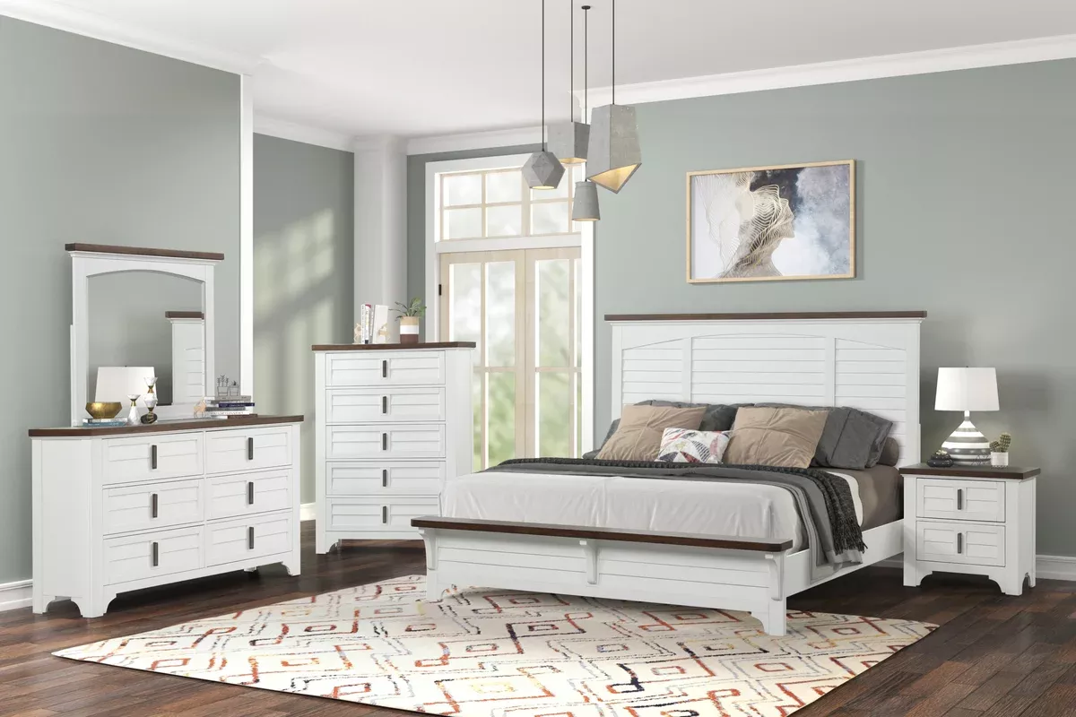 BR0434BRWH White and Brown Bedroom Suite