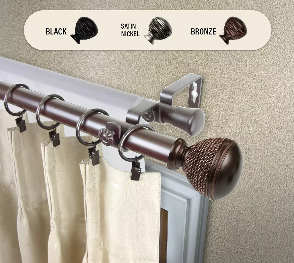 Braided 1" Double Curtain Rod