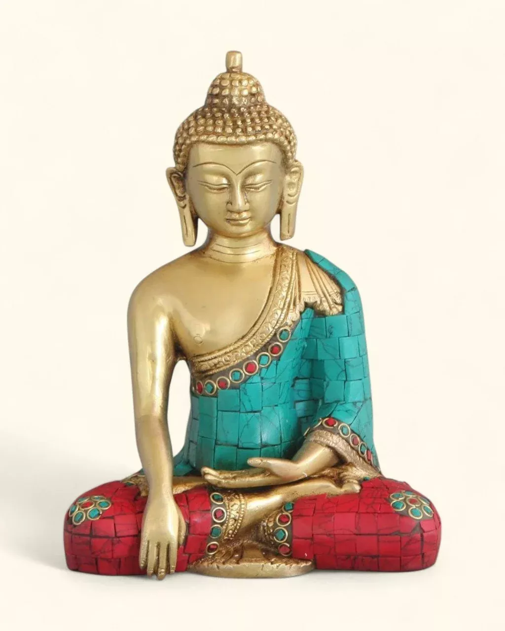Brass Shakyamuni Buddha Statue with Colorful Detailing