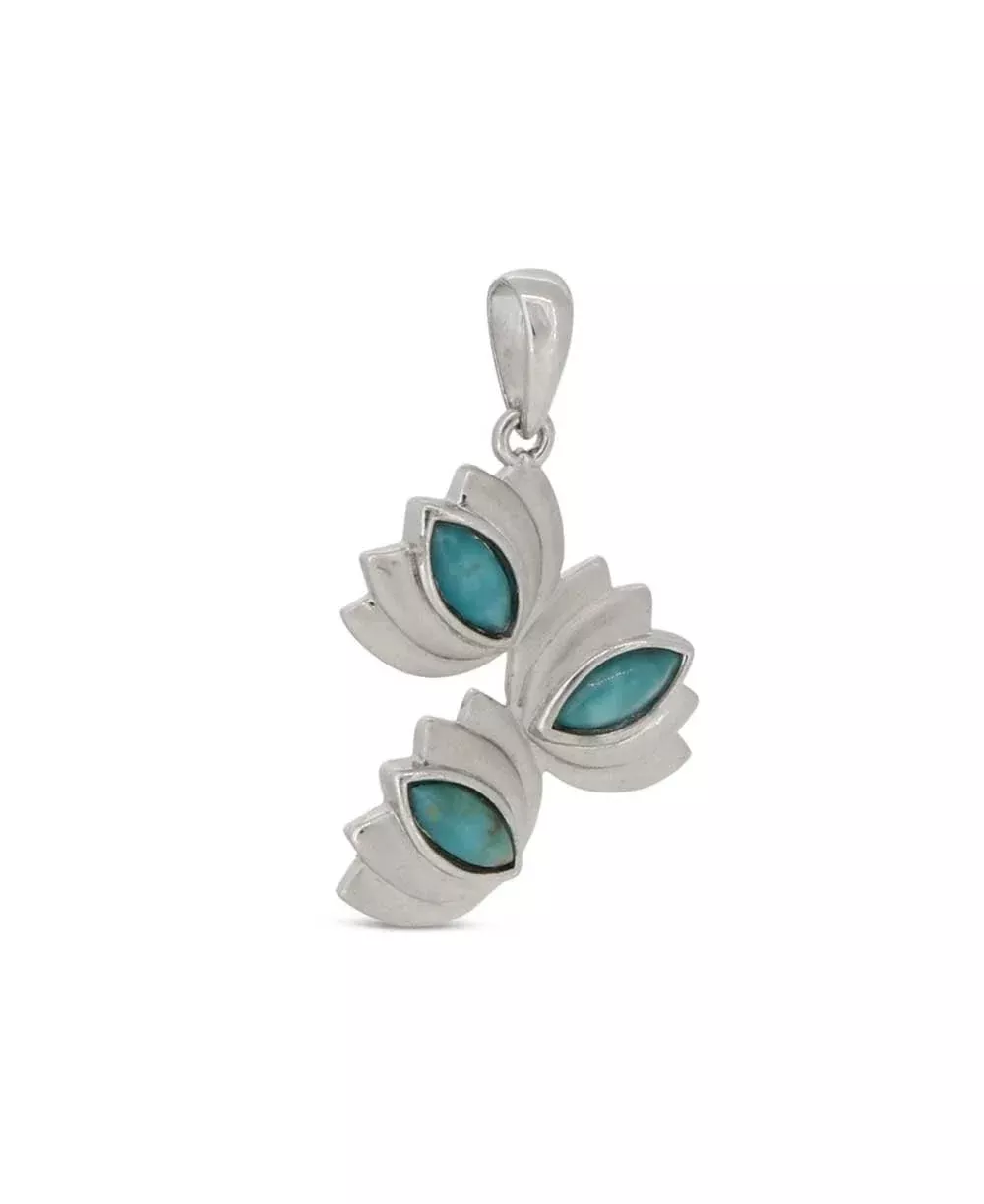 Brushed Sterling Silver Turquoise Triple Lotus Pendant