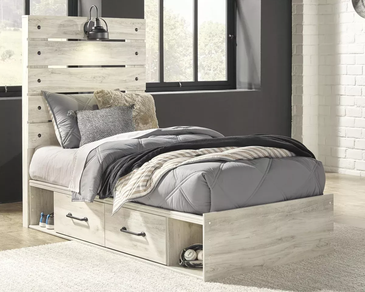 CambeckPanel Bed With 4 Storage Drawers