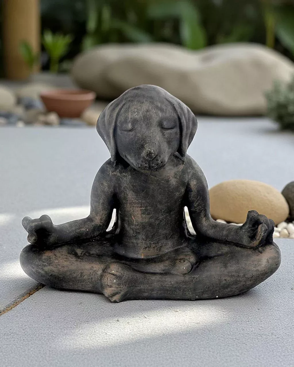 Cast Stone Meditating Zen Yoga Dog Statue USA Made