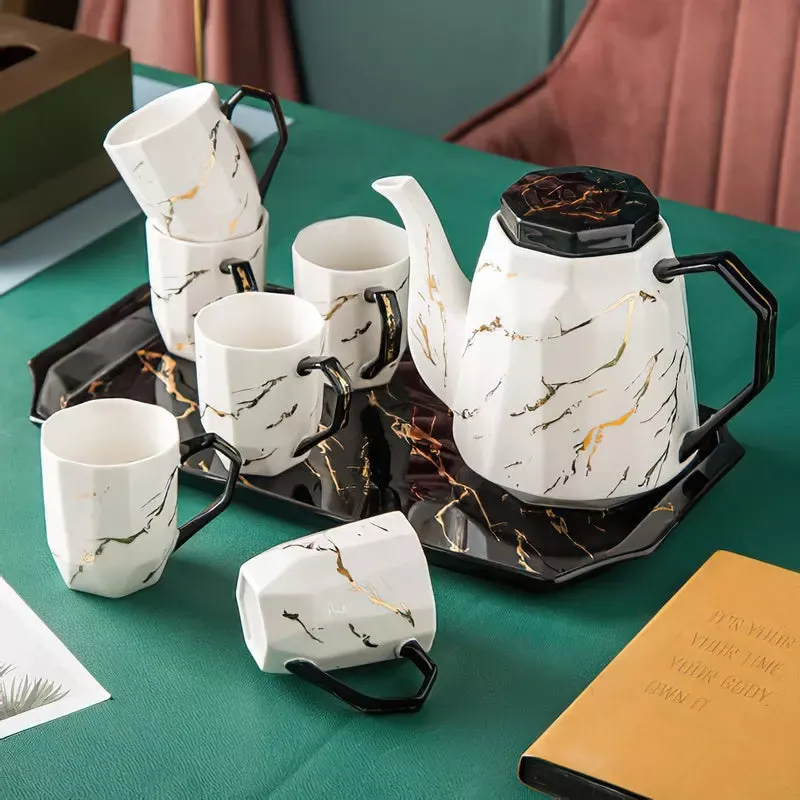 Ceramic Golden Pattern Tea pot With Six Cups