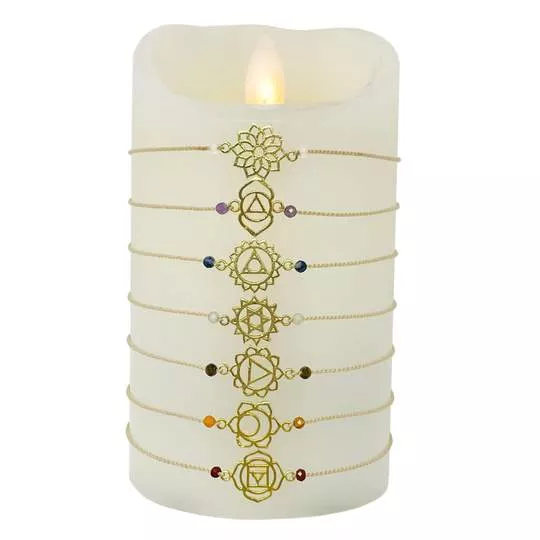 Chakra Bracelet with Electroplated Charm and Gemstone Beads