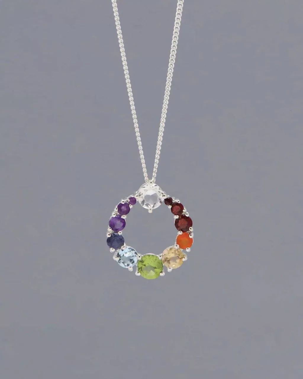 Chakra Circle Pendant Necklace, Sterling Silver