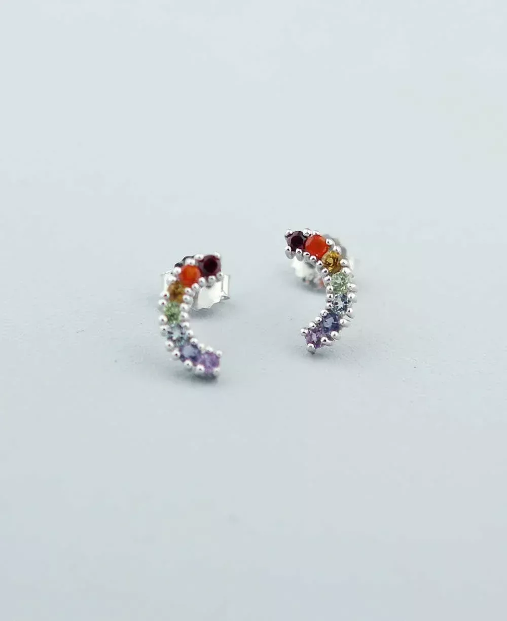 Chakra Gemstone Curved Small Stud Earrings