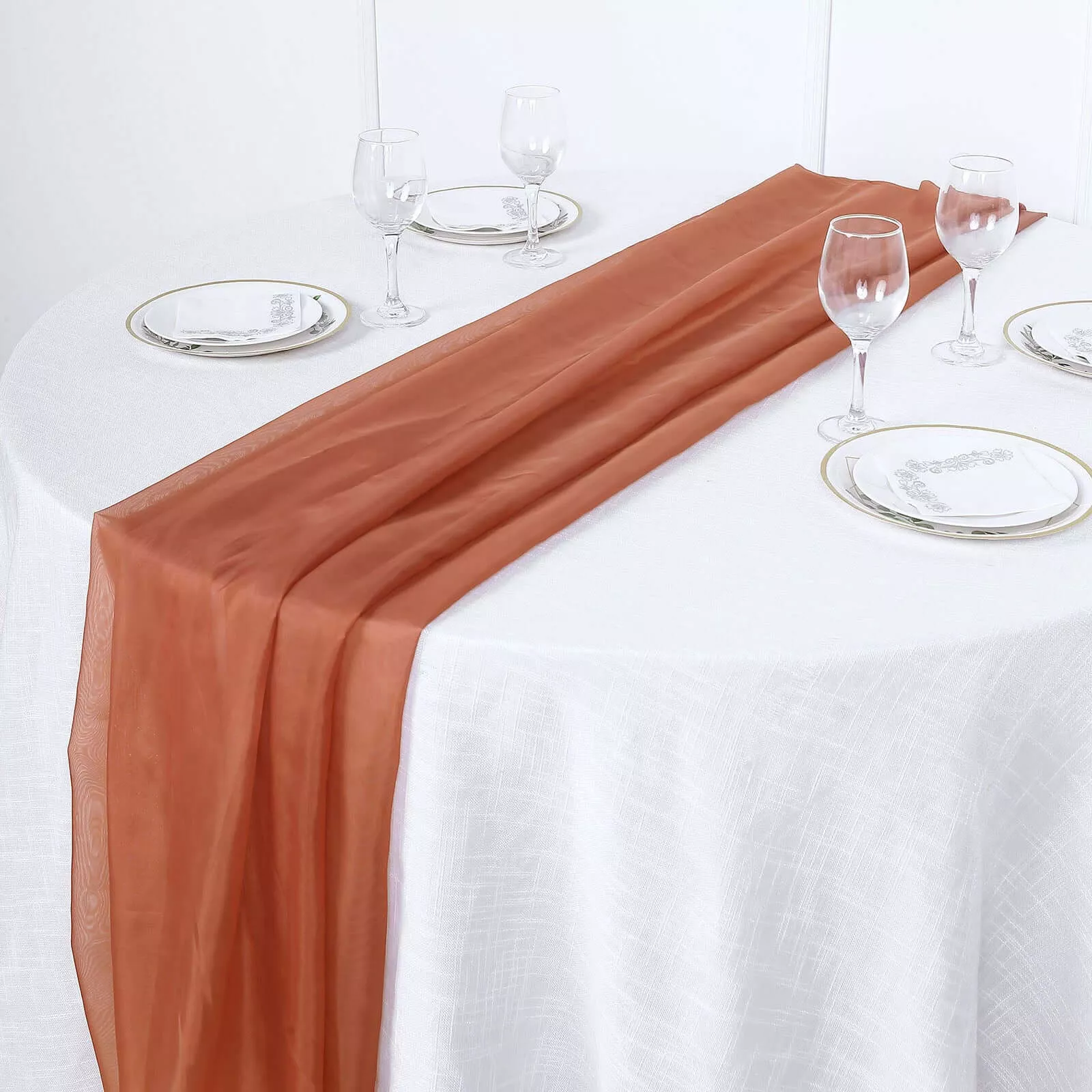 Chiffon 6ft Table Runner Terracotta (Rust) - Flowy & Lightweight Table Decor