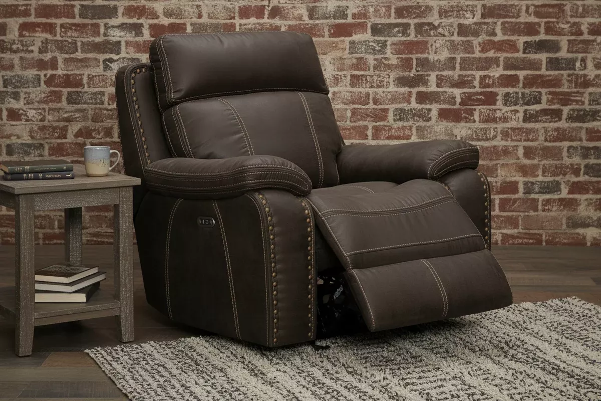 Colton Power Recliner in Brown Microfiber