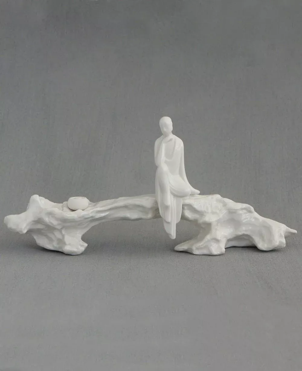 Contemplative Zen Monk Incense Stand and Statue