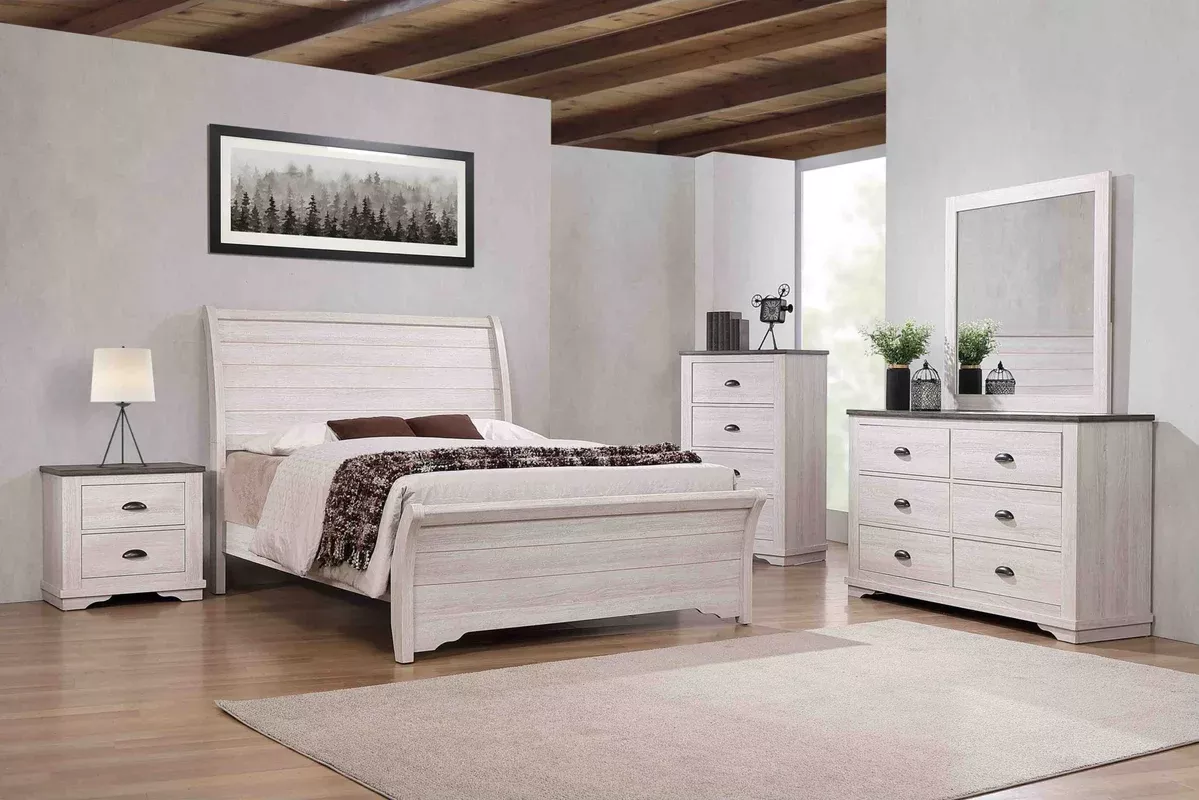 Coralee Chalk Sleigh Bedroom Suites