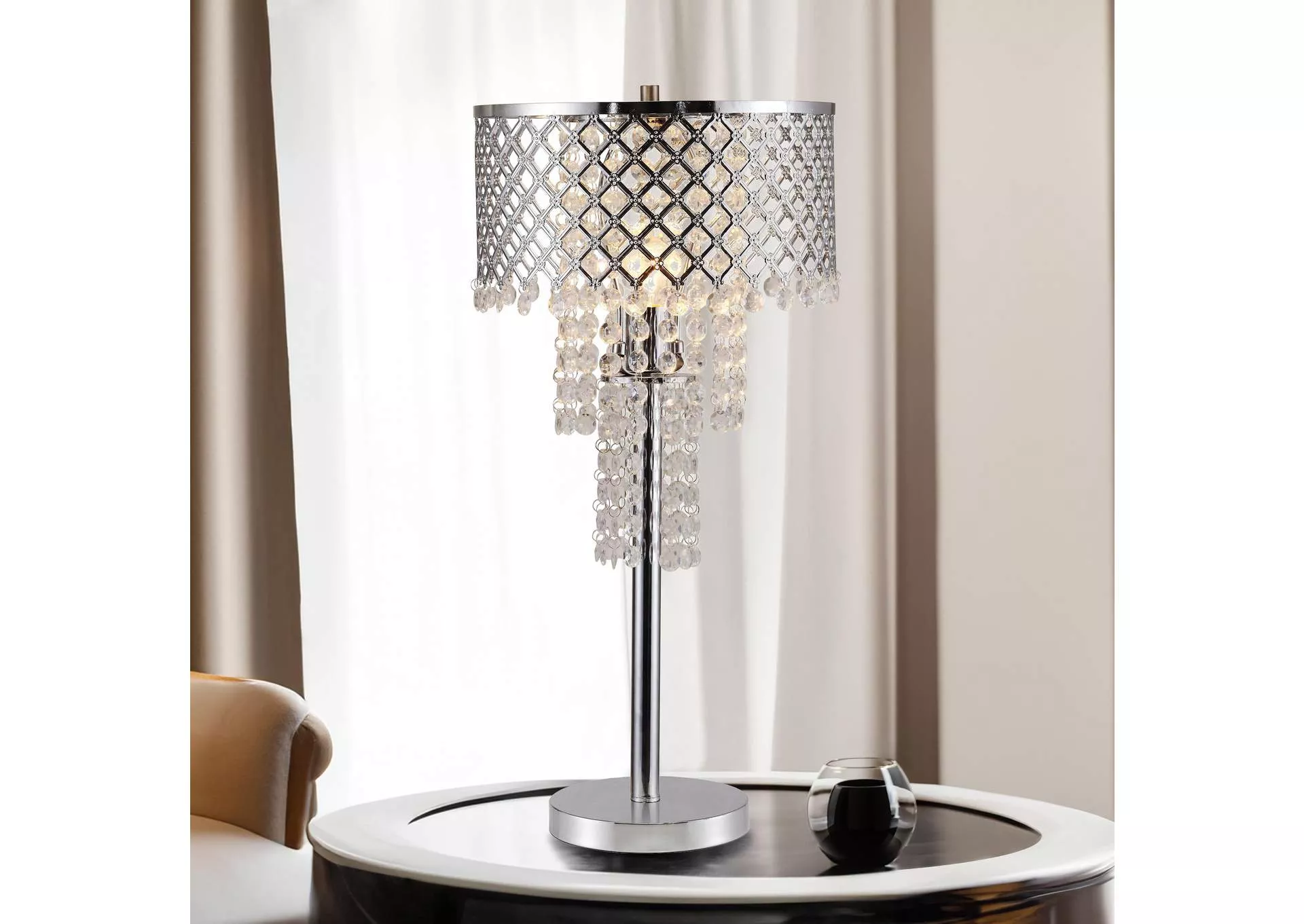 CRYSTAL ON MESH TABLE LAMP 28"H