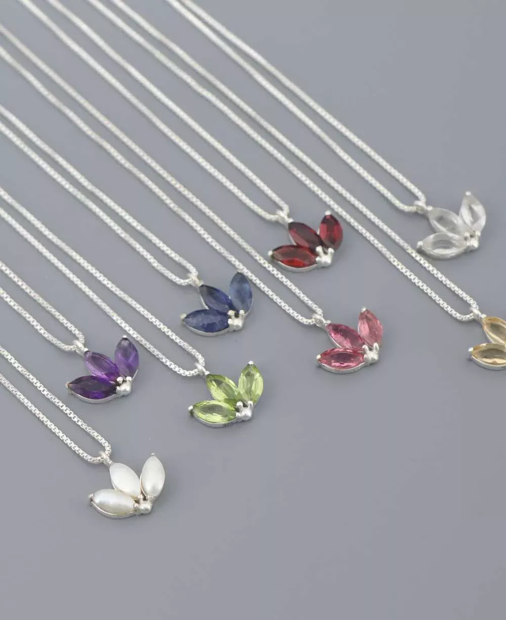 Dainty Lotus Birthstone Sterling Silver Necklace