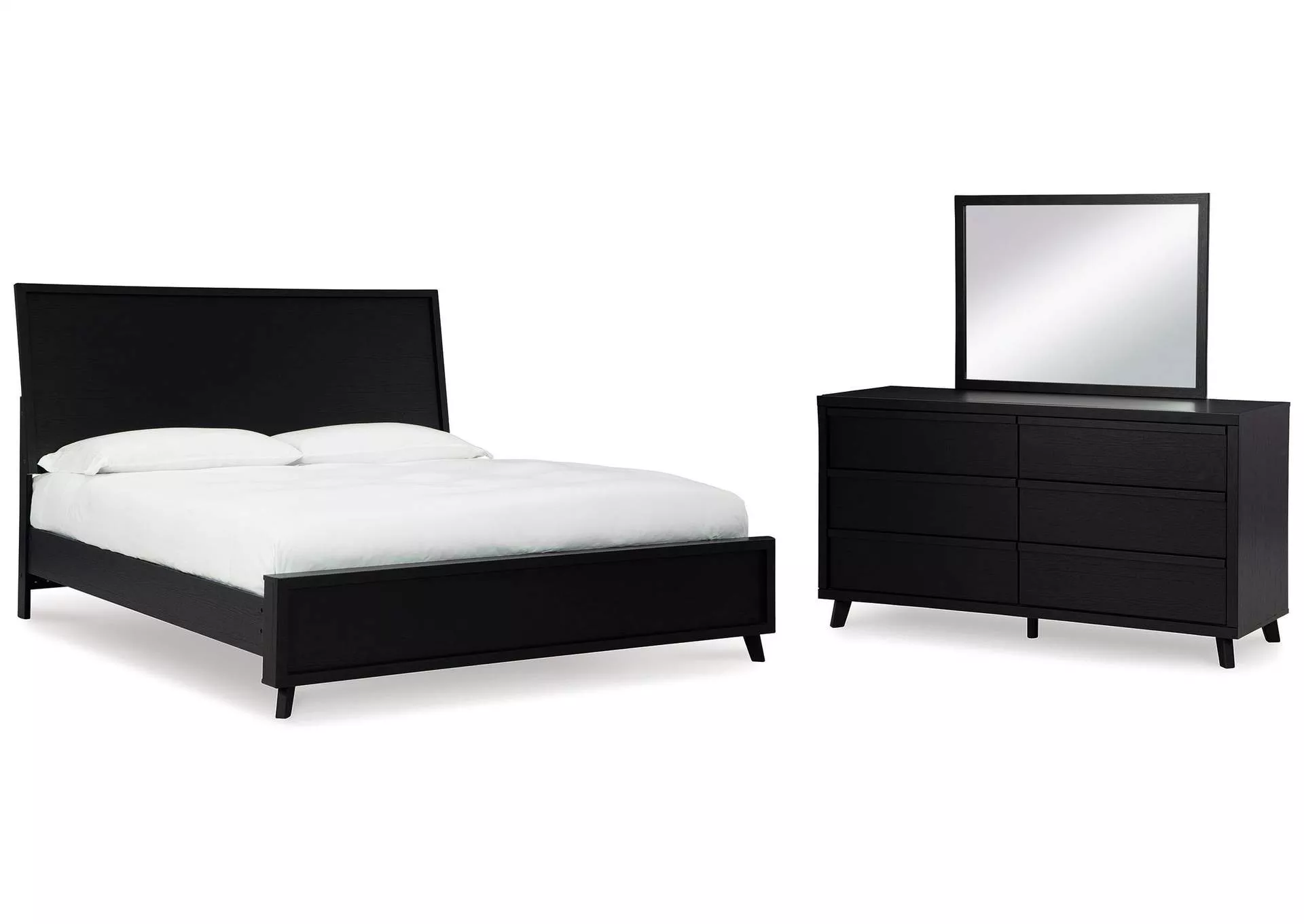 Danziar King Panel Bed with Mirrored Dresser