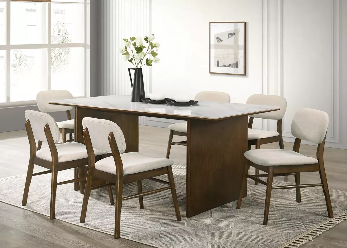 Dark Brown Marble Top Dinette w/6 Chairs