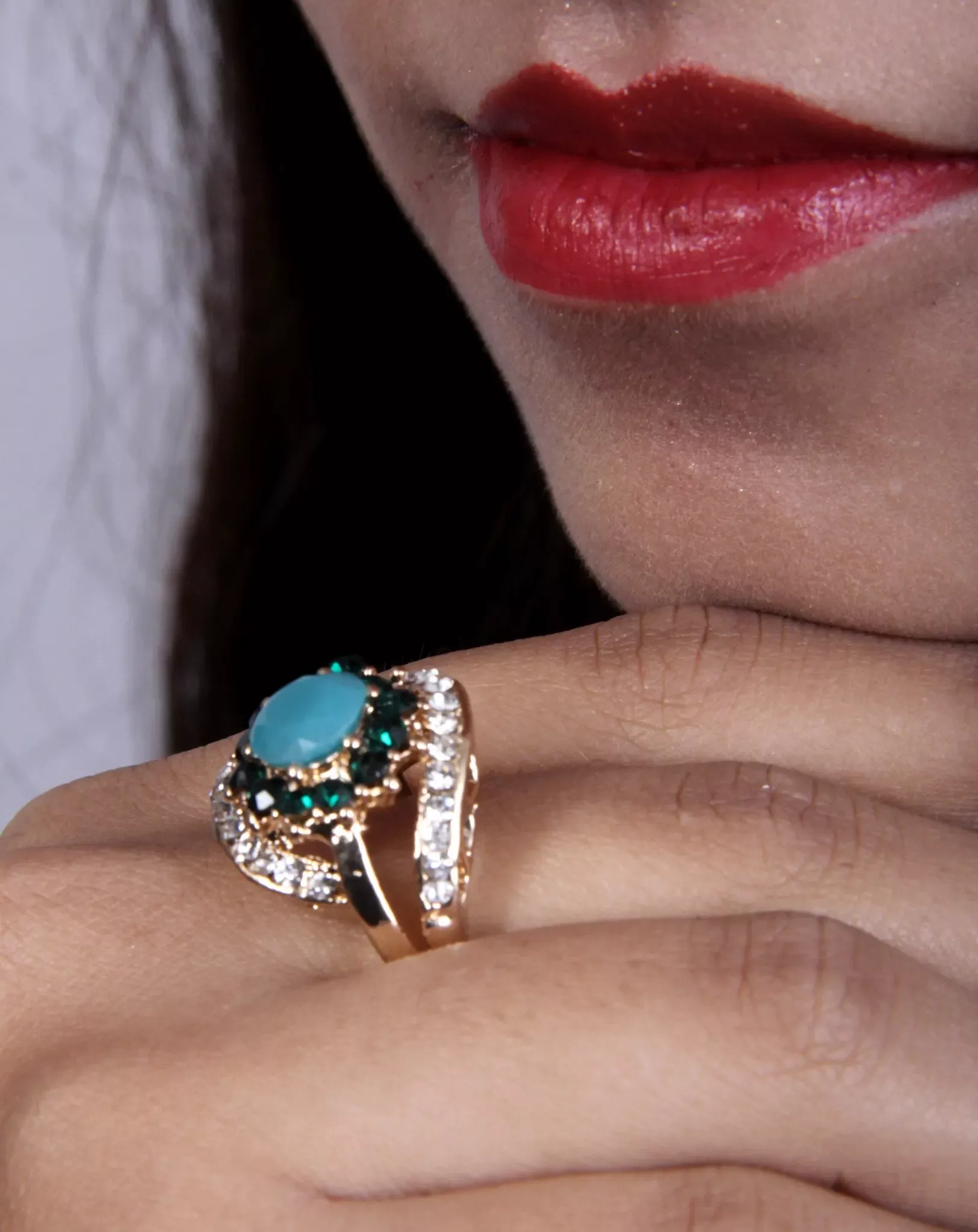 Designer Ad Ring with Blue Stone and Green Zarcon