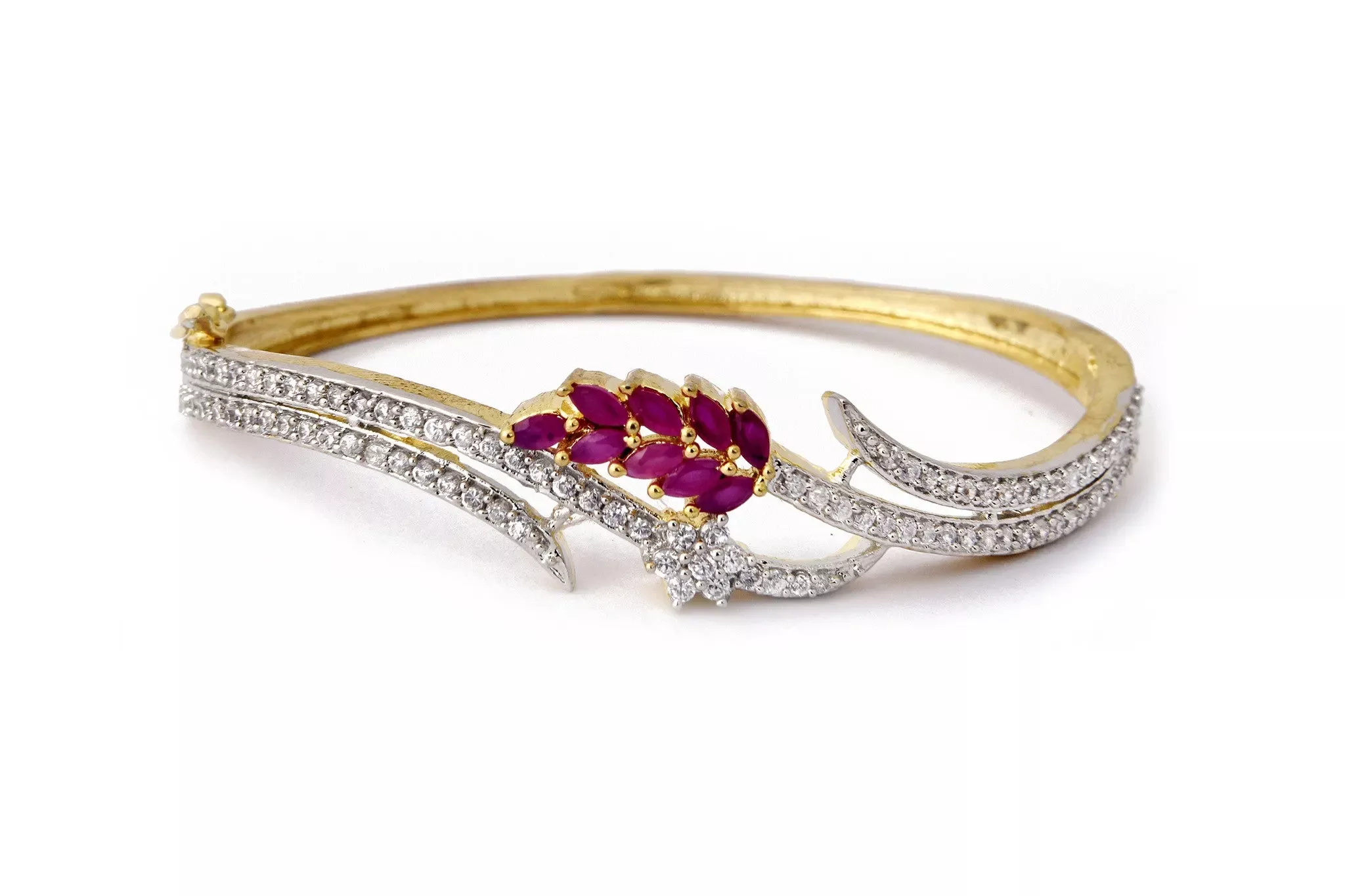 Designer ruby american diamond gold plated bracelet bangle