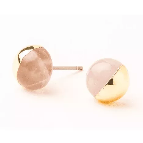 Dipped Stone Stud Earrings - Rose Quartz & Gold