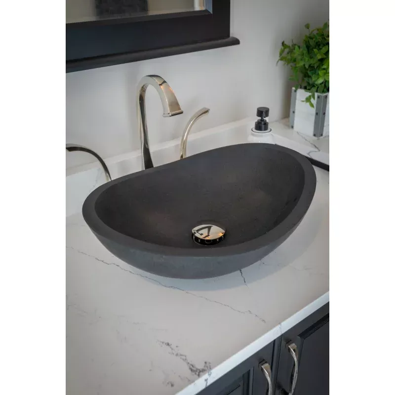 Eden Bath Honed Black Limestone Canoe Sink