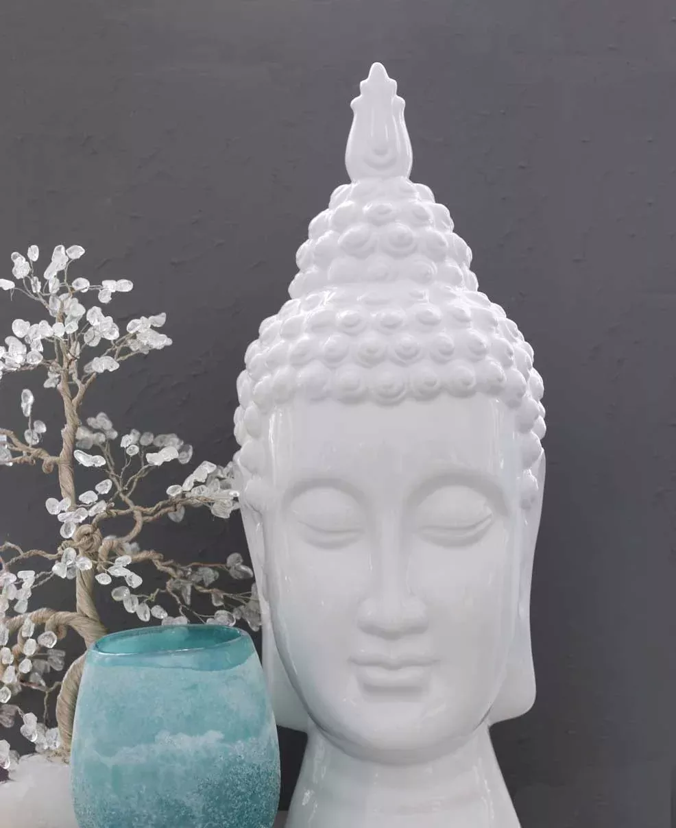 Elegant Ceramic Buddha Head Statue, 20 Inches
