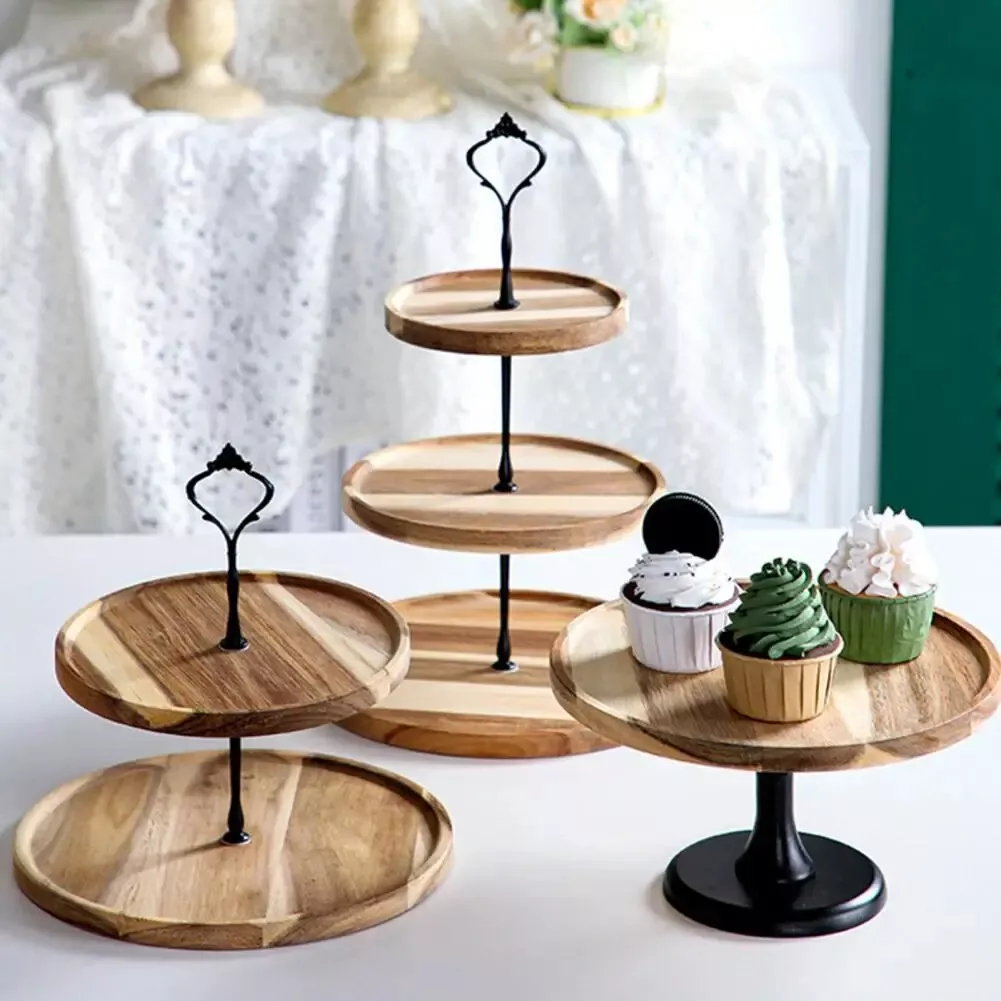 Elegant Handle Removable Wooden Multitiered Snack Tray