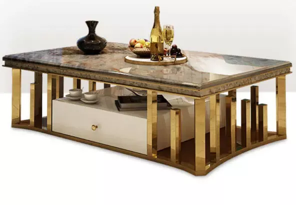 Elegant Looking Coffee Table With Golden Finish