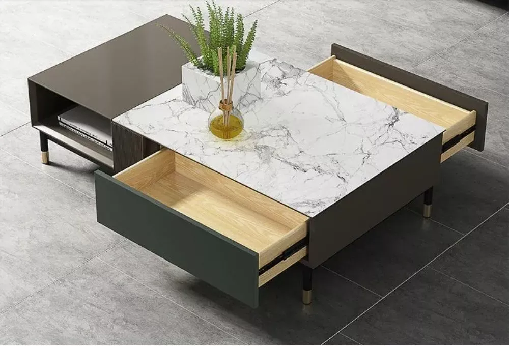 Elegant Marble Top Coffee Table With Drawers